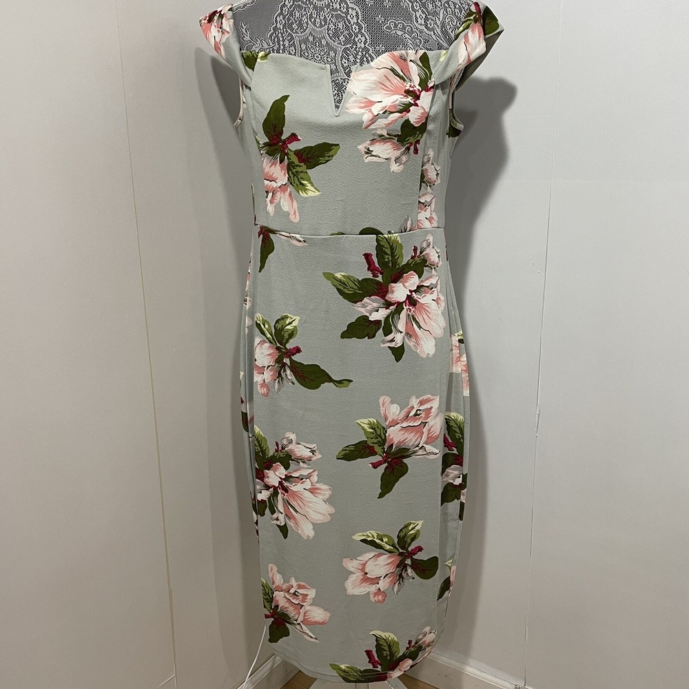 AX Paris Dress womens 14 Off The Shoulder Green‎ Floral Party Festival Coquette